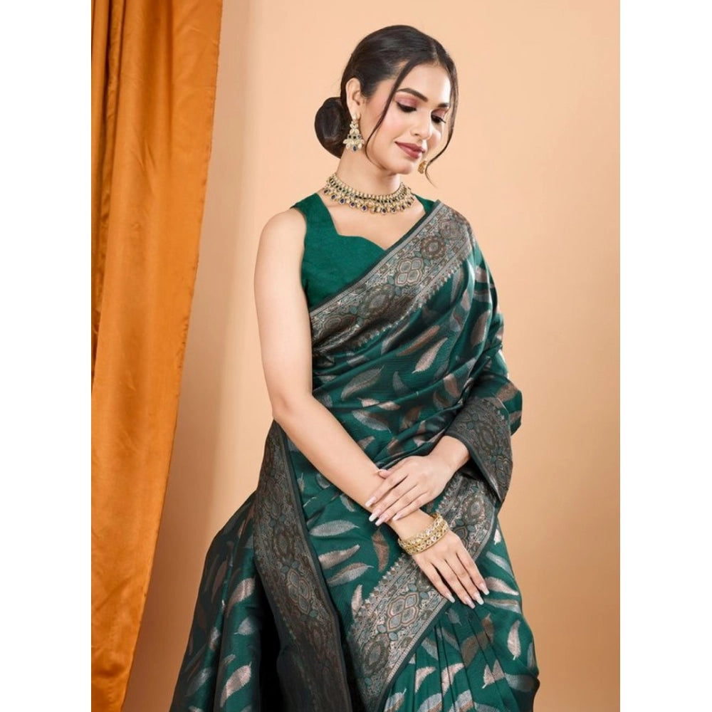 Snuggle Spot Women's Soft Silk Jacquard Saree With Unstitched Blouse 5.5Mtr (Green)