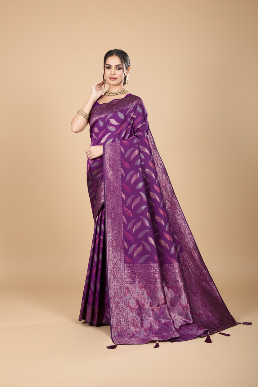 Snuggle Spot Women's Soft Silk Jacquard Saree With Unstitched Blouse 5.5Mtr (Magenta)