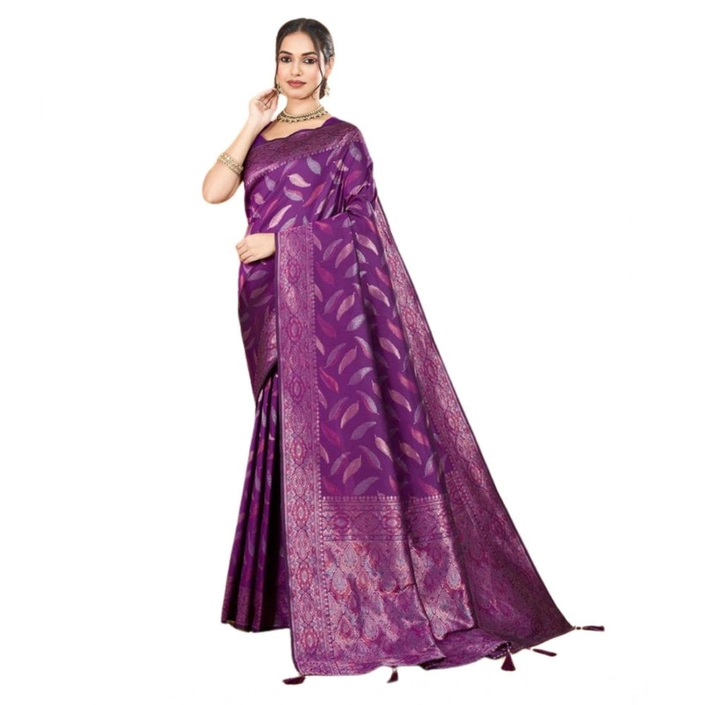 Snuggle Spot Women's Soft Silk Jacquard Saree With Unstitched Blouse 5.5Mtr (Magenta)