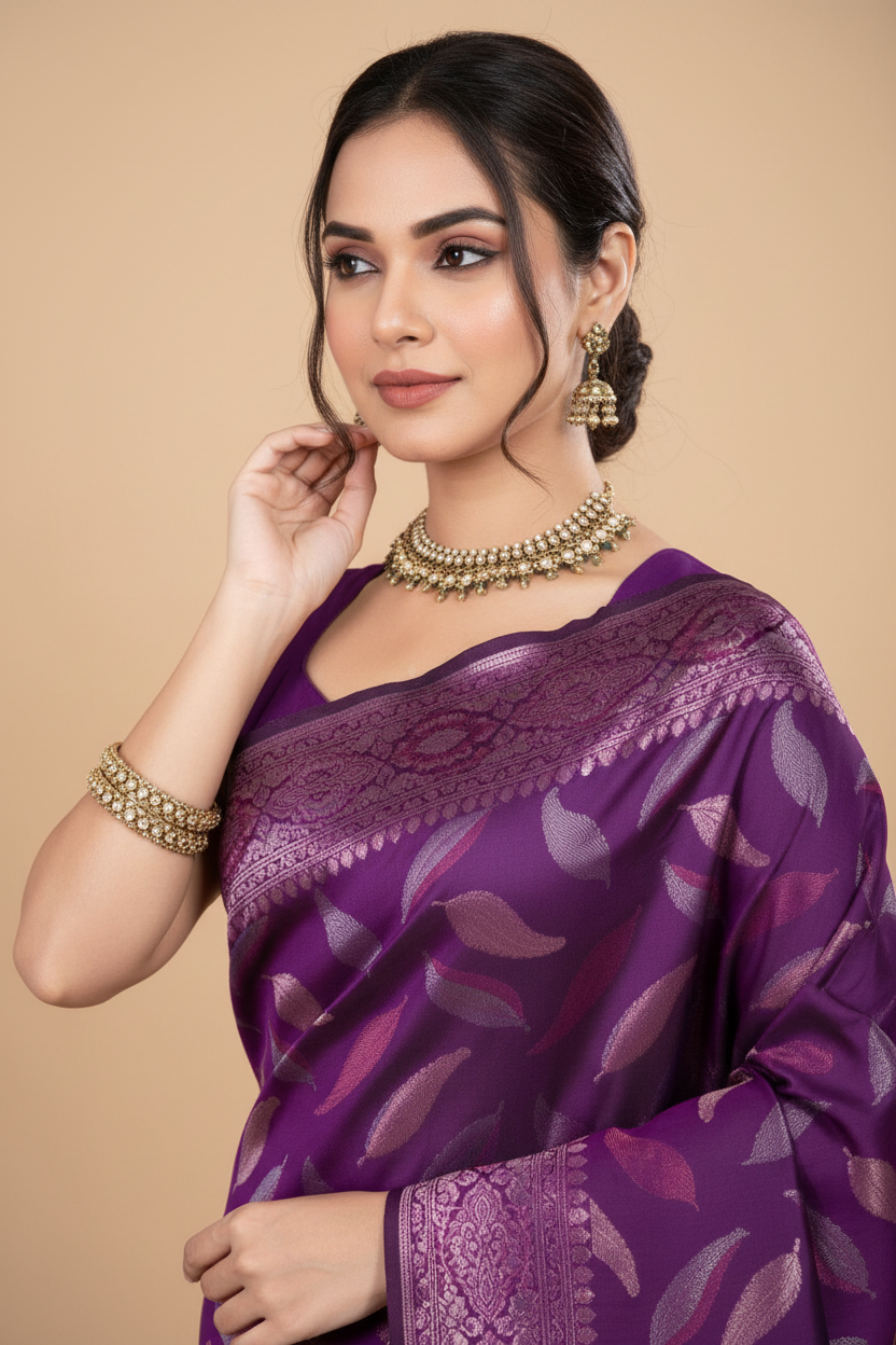 Snuggle Spot Women's Soft Silk Jacquard Saree With Unstitched Blouse 5.5Mtr (Magenta)