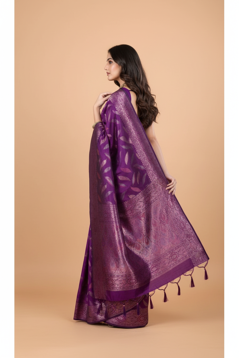 Snuggle Spot Women's Soft Silk Jacquard Saree With Unstitched Blouse 5.5Mtr (Magenta)