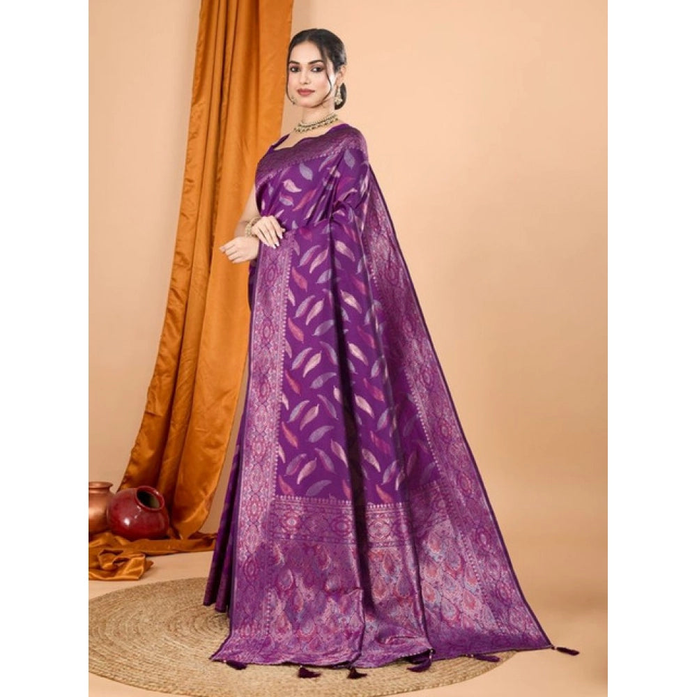 Snuggle Spot Women's Soft Silk Jacquard Saree With Unstitched Blouse 5.5Mtr (Magenta)