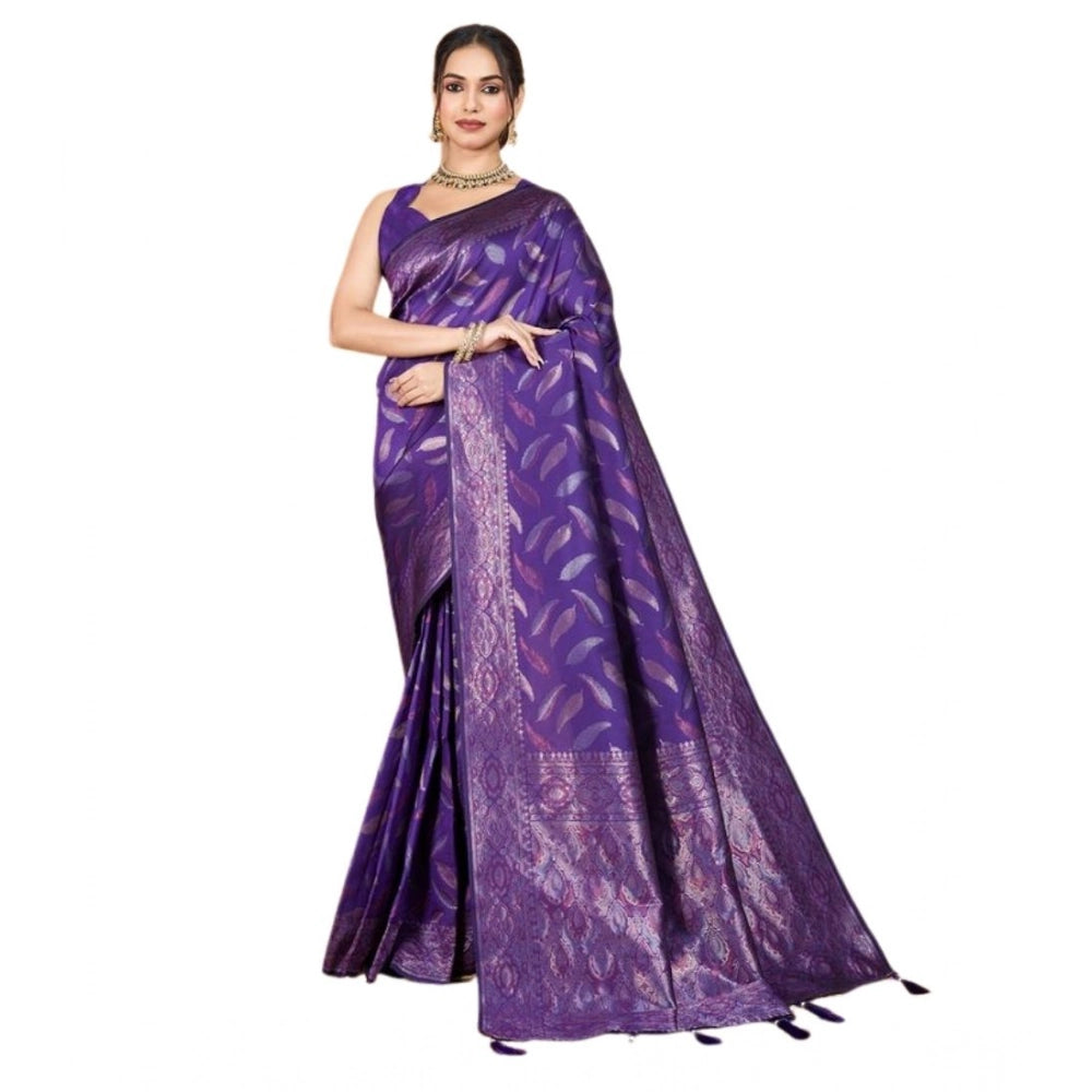 Snuggle Spot Women's Soft Silk Jacquard Saree With Unstitched Blouse 5.5Mtr (Purple)
