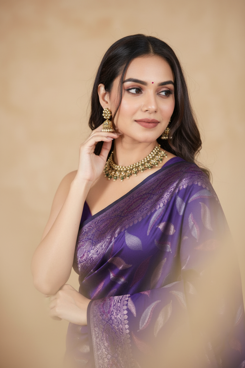 Snuggle Spot Women's Soft Silk Jacquard Saree With Unstitched Blouse 5.5Mtr (Purple)