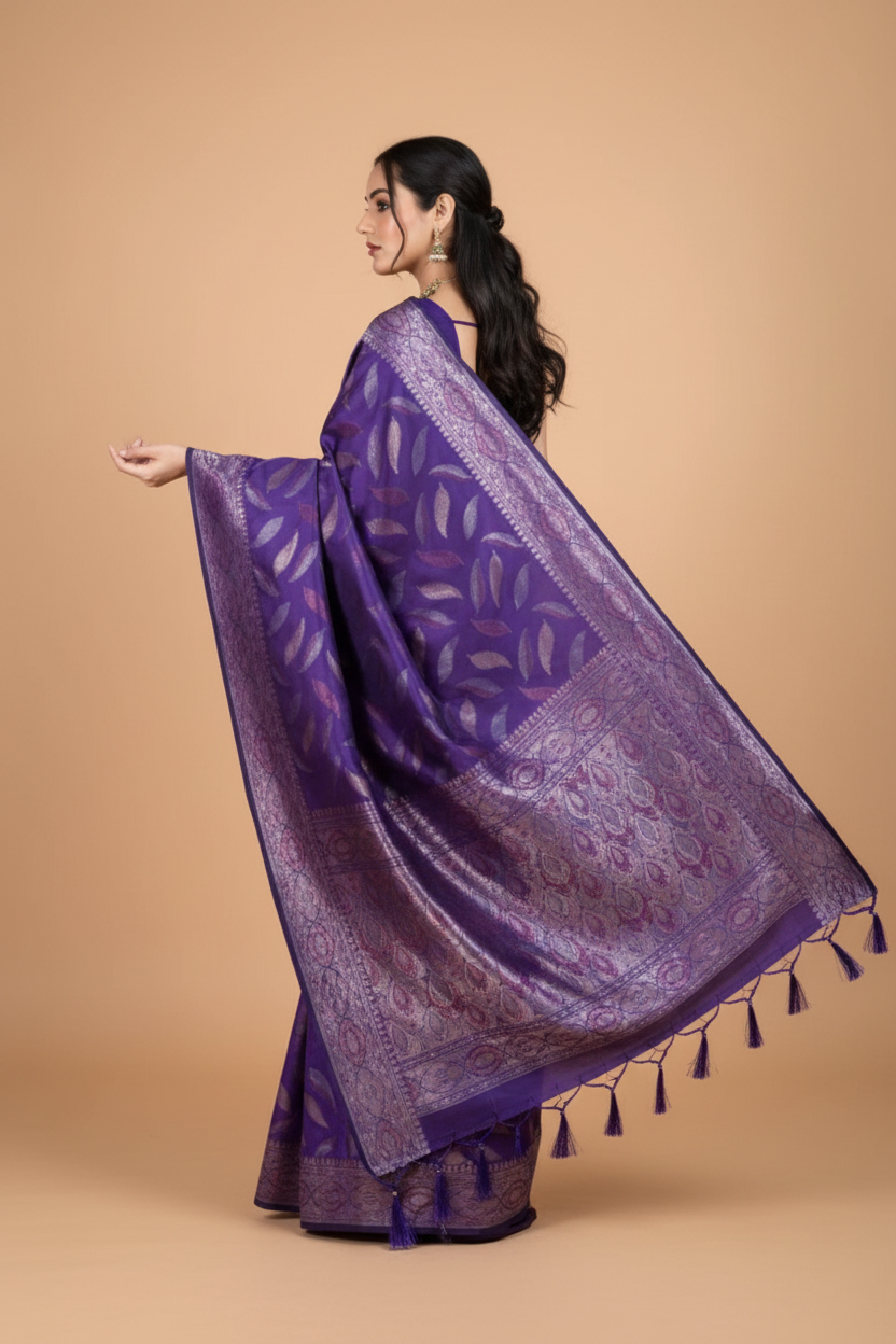 Snuggle Spot Women's Soft Silk Jacquard Saree With Unstitched Blouse 5.5Mtr (Purple)