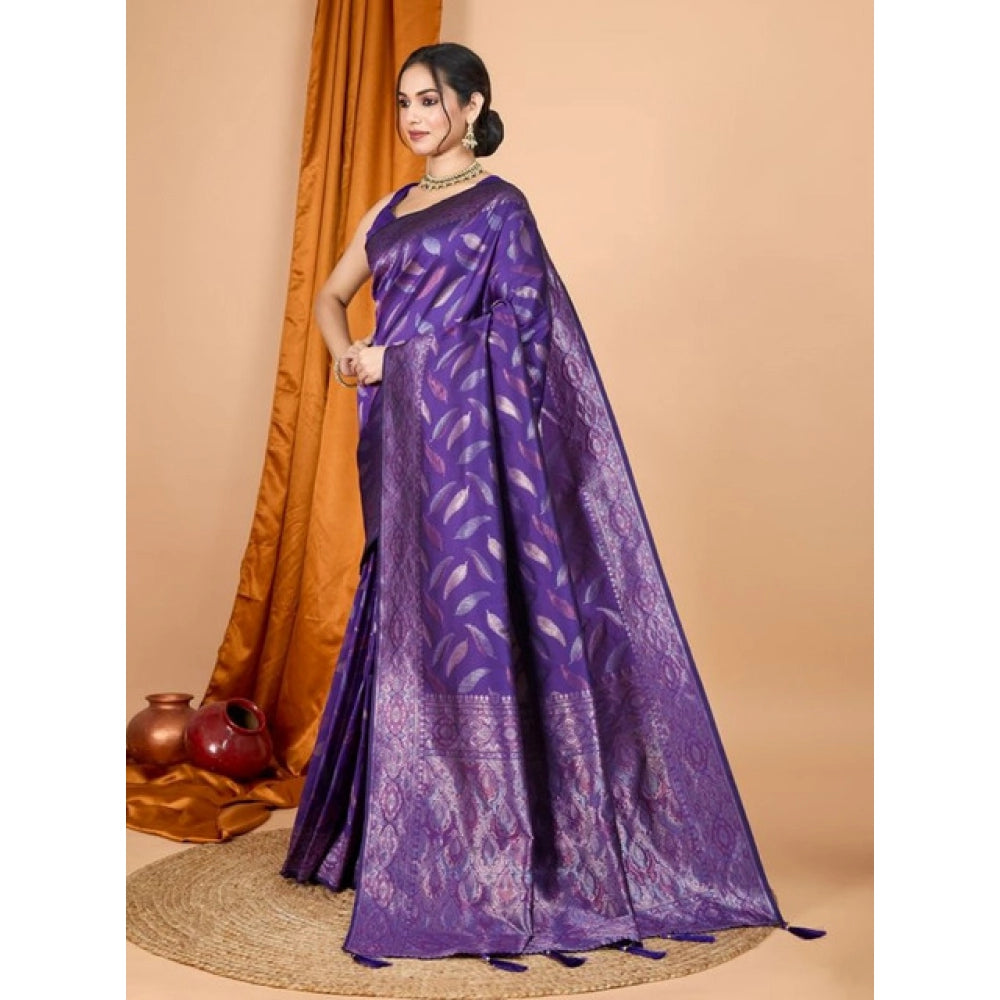 Snuggle Spot Women's Soft Silk Jacquard Saree With Unstitched Blouse 5.5Mtr (Purple)