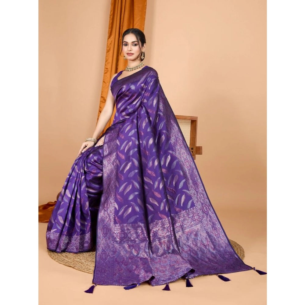Snuggle Spot Women's Soft Silk Jacquard Saree With Unstitched Blouse 5.5Mtr (Purple)