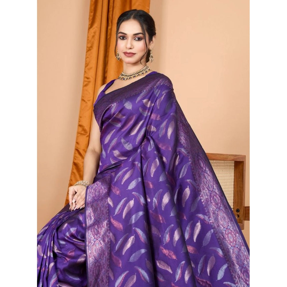 Snuggle Spot Women's Soft Silk Jacquard Saree With Unstitched Blouse 5.5Mtr (Purple)