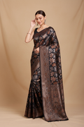 Snuggle Spot Women's Soft Silk Jacquard Saree With Unstitched Blouse 5.5Mtr (Black)
