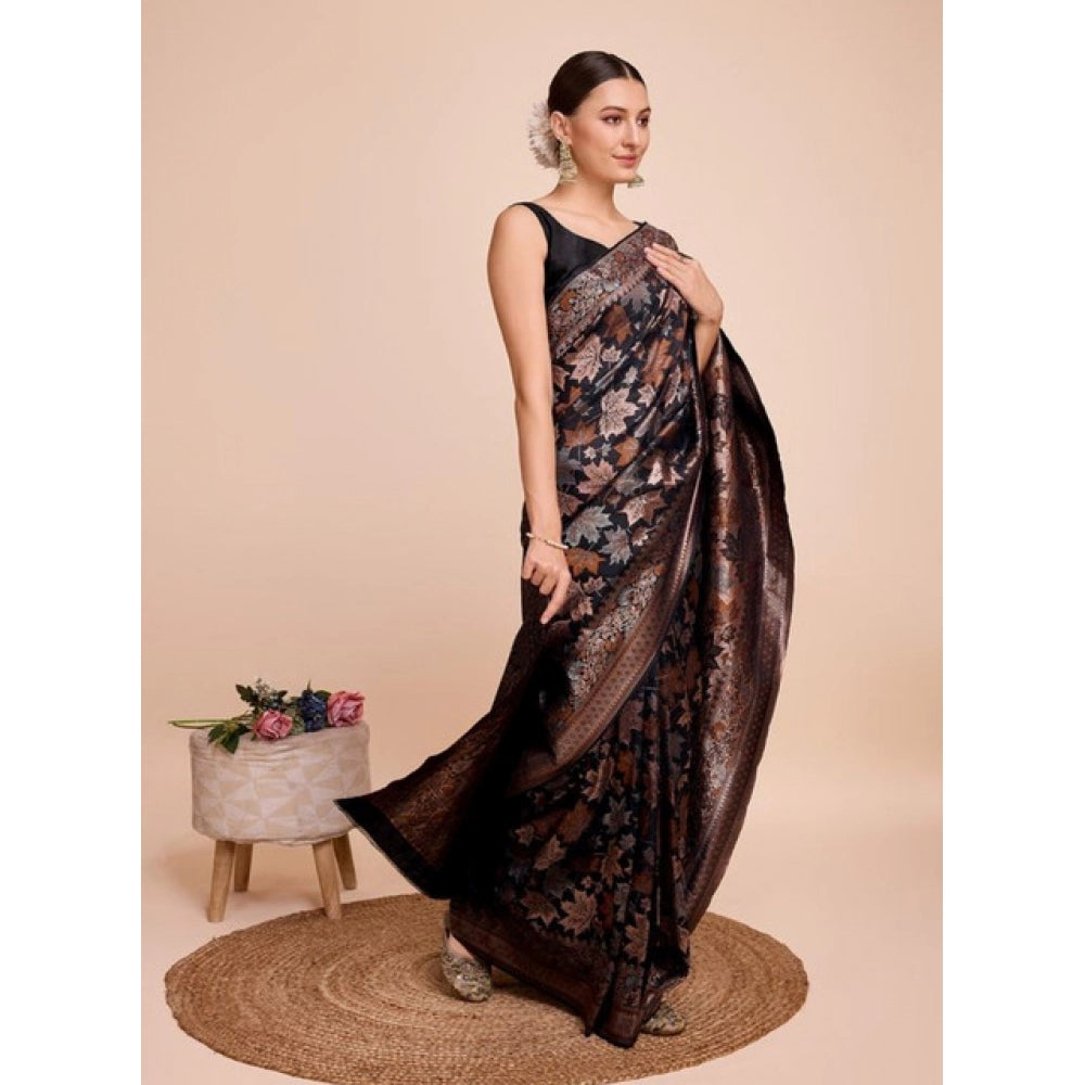 Snuggle Spot Women's Soft Silk Jacquard Saree With Unstitched Blouse 5.5Mtr (Black)