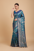 Snuggle Spot Women's Soft Silk Jacquard Saree With Unstitched Blouse 5.5Mtr (Blue)