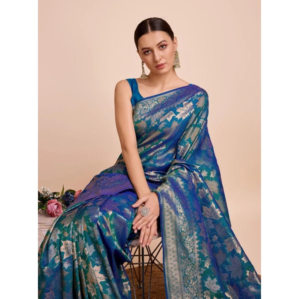 Snuggle Spot Women's Soft Silk Jacquard Saree With Unstitched Blouse 5.5Mtr (Blue)