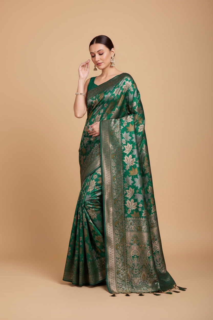 Snuggle Spot Women's Soft Silk Jacquard Saree With Unstitched Blouse 5.5Mtr (Green)