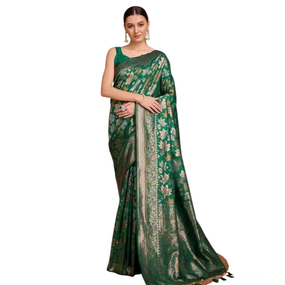 Snuggle Spot Women's Soft Silk Jacquard Saree With Unstitched Blouse 5.5Mtr (Green)