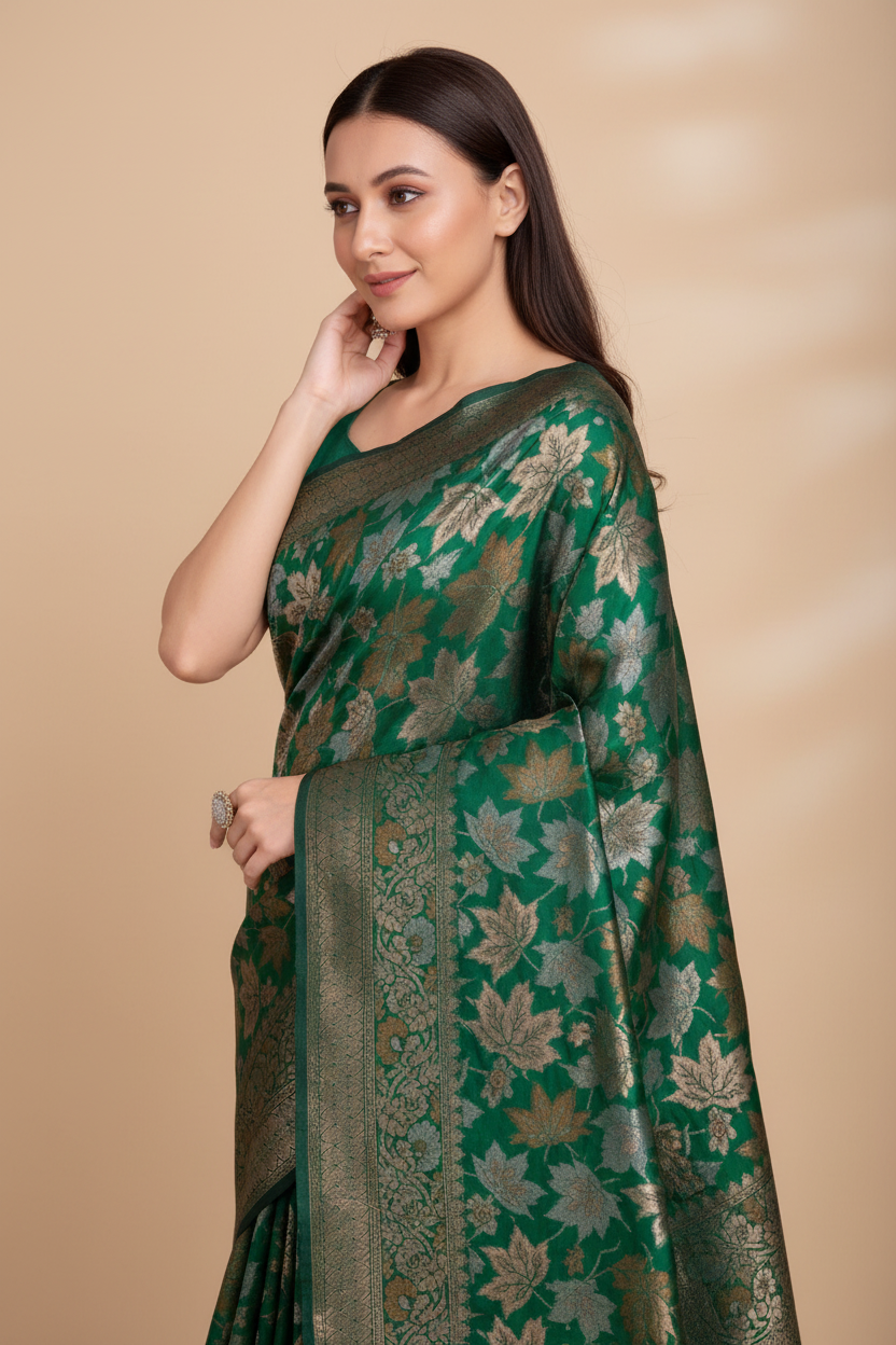 Snuggle Spot Women's Soft Silk Jacquard Saree With Unstitched Blouse 5.5Mtr (Green)