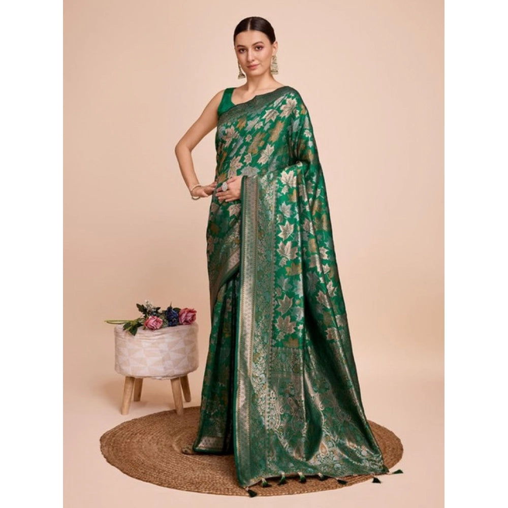 Snuggle Spot Women's Soft Silk Jacquard Saree With Unstitched Blouse 5.5Mtr (Green)