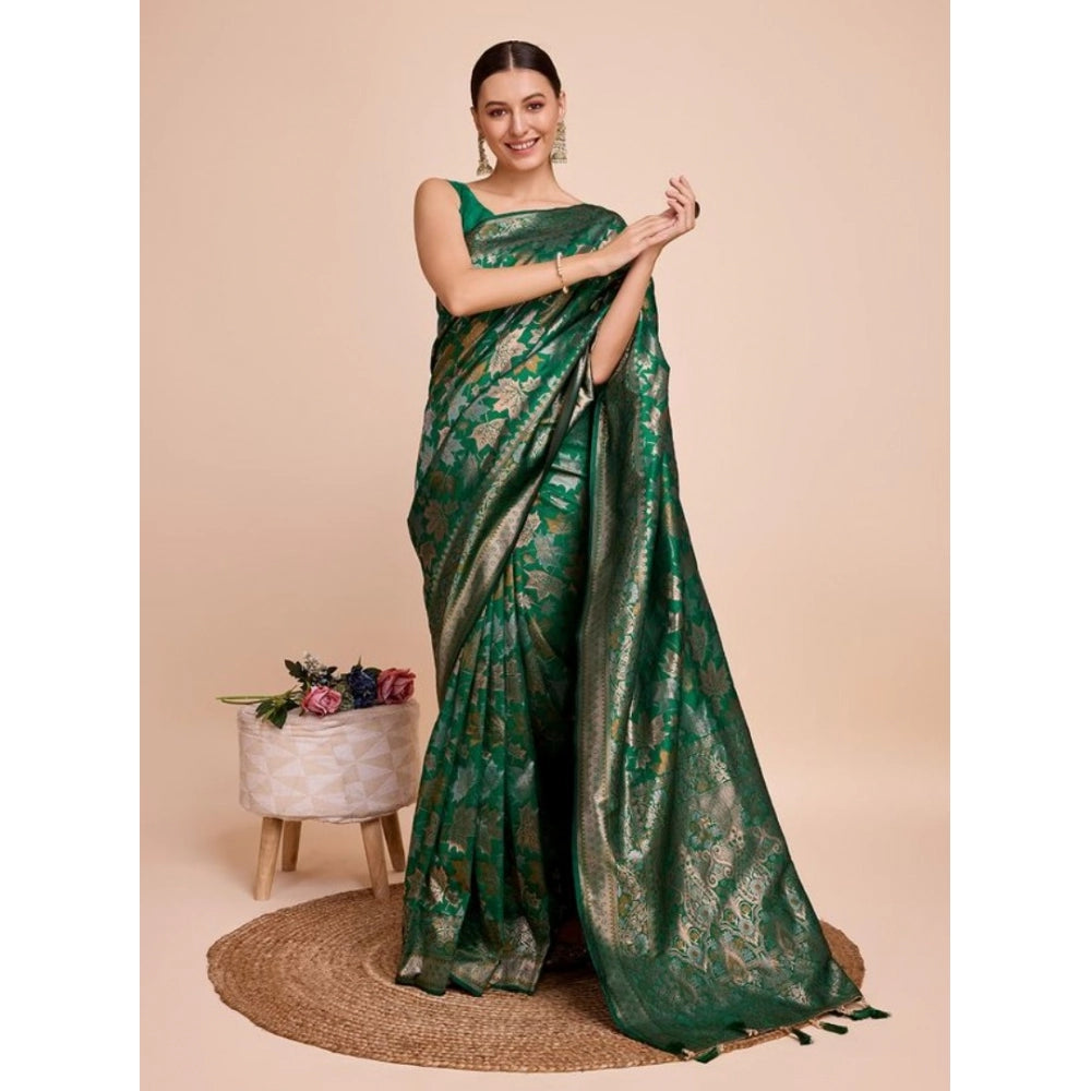 Snuggle Spot Women's Soft Silk Jacquard Saree With Unstitched Blouse 5.5Mtr (Green)