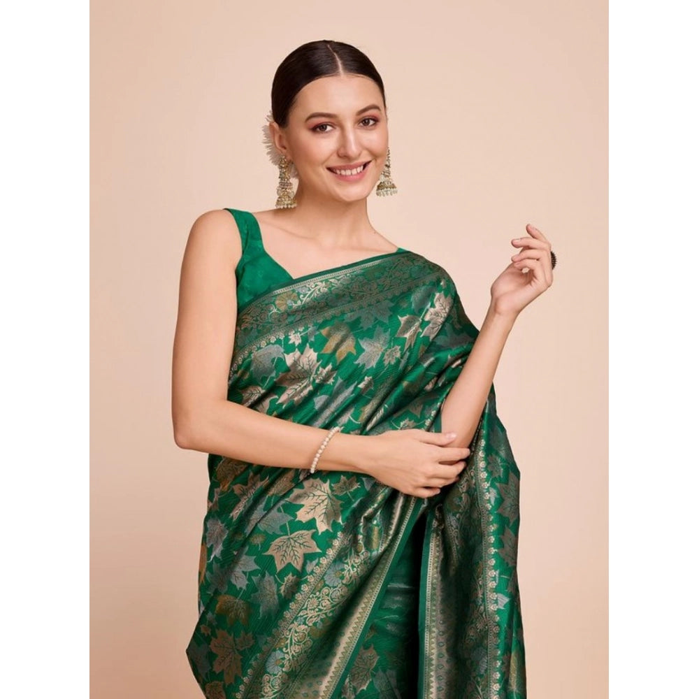 Snuggle Spot Women's Soft Silk Jacquard Saree With Unstitched Blouse 5.5Mtr (Green)