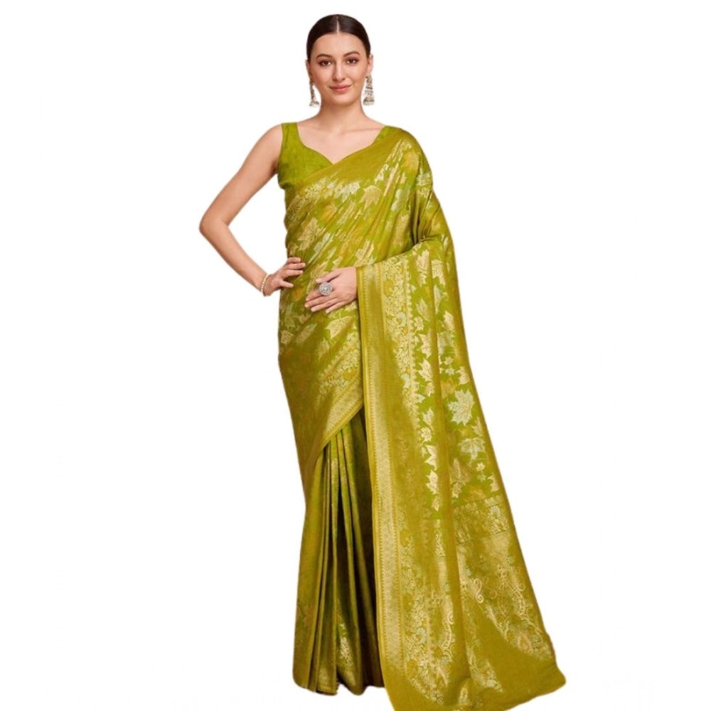 Snuggle Spot Women's Soft Silk Jacquard Saree With Unstitched Blouse 5.5Mtr (Lime-Green)