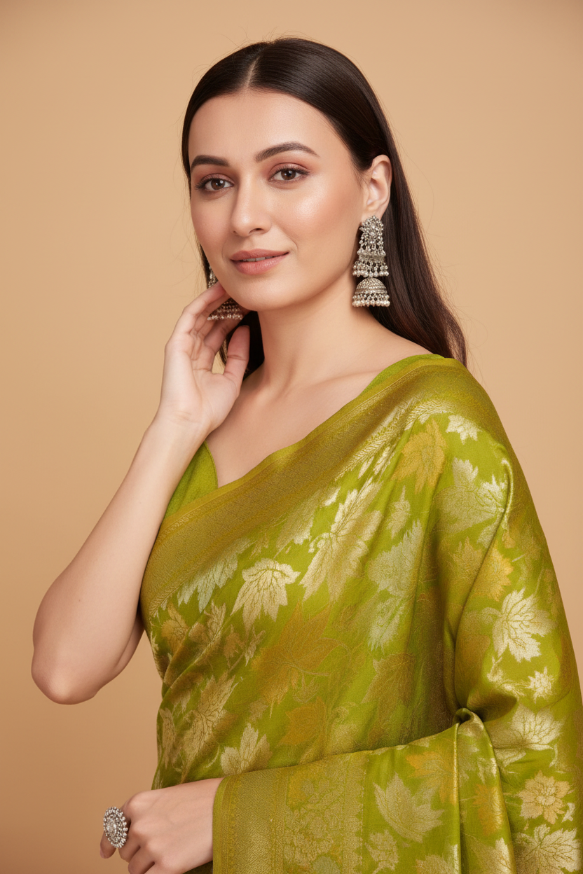 Snuggle Spot Women's Soft Silk Jacquard Saree With Unstitched Blouse 5.5Mtr (Lime-Green)