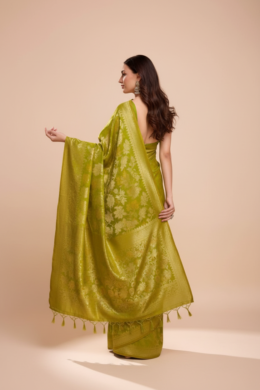 Snuggle Spot Women's Soft Silk Jacquard Saree With Unstitched Blouse 5.5Mtr (Lime-Green)