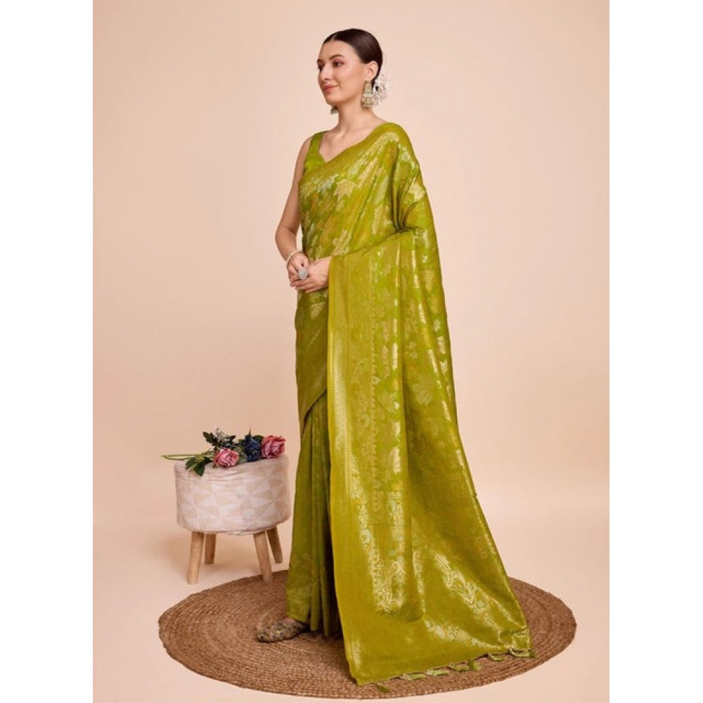 Snuggle Spot Women's Soft Silk Jacquard Saree With Unstitched Blouse 5.5Mtr (Lime-Green)