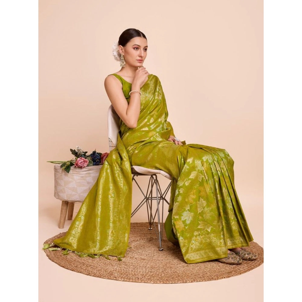 Snuggle Spot Women's Soft Silk Jacquard Saree With Unstitched Blouse 5.5Mtr (Lime-Green)