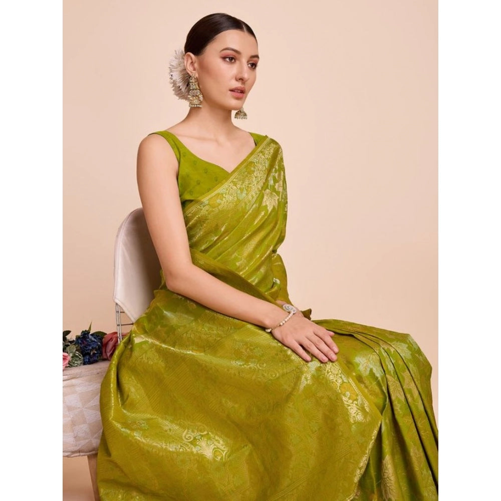 Snuggle Spot Women's Soft Silk Jacquard Saree With Unstitched Blouse 5.5Mtr (Lime-Green)