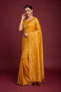 Snuggle Spot Women's Soft Silk Jacquard Saree With Unstitched Blouse 5.5Mtr (Mustard)