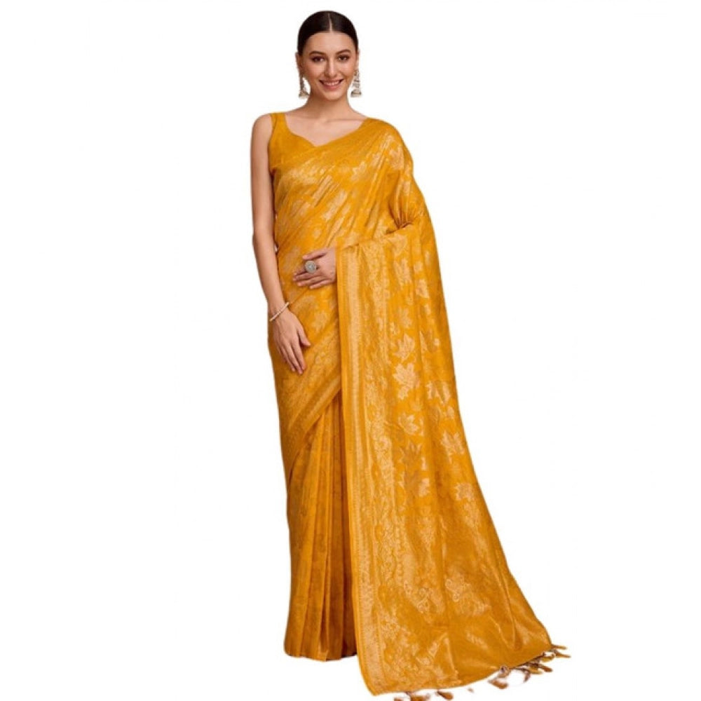 Snuggle Spot Women's Soft Silk Jacquard Saree With Unstitched Blouse 5.5Mtr (Mustard)
