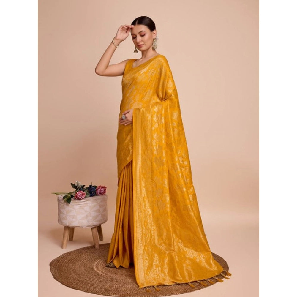 Snuggle Spot Women's Soft Silk Jacquard Saree With Unstitched Blouse 5.5Mtr (Mustard)