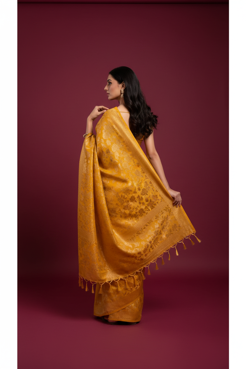 Snuggle Spot Women's Soft Silk Jacquard Saree With Unstitched Blouse 5.5Mtr (Mustard)