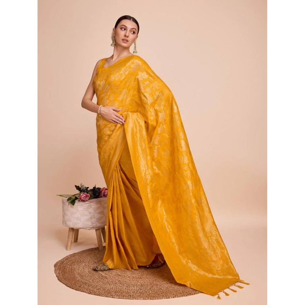 Snuggle Spot Women's Soft Silk Jacquard Saree With Unstitched Blouse 5.5Mtr (Mustard)