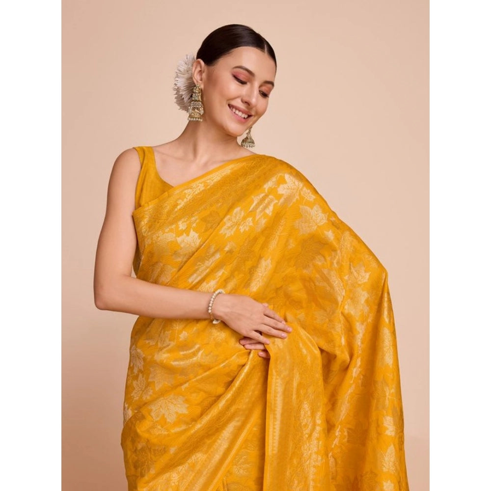 Snuggle Spot Women's Soft Silk Jacquard Saree With Unstitched Blouse 5.5Mtr (Mustard)