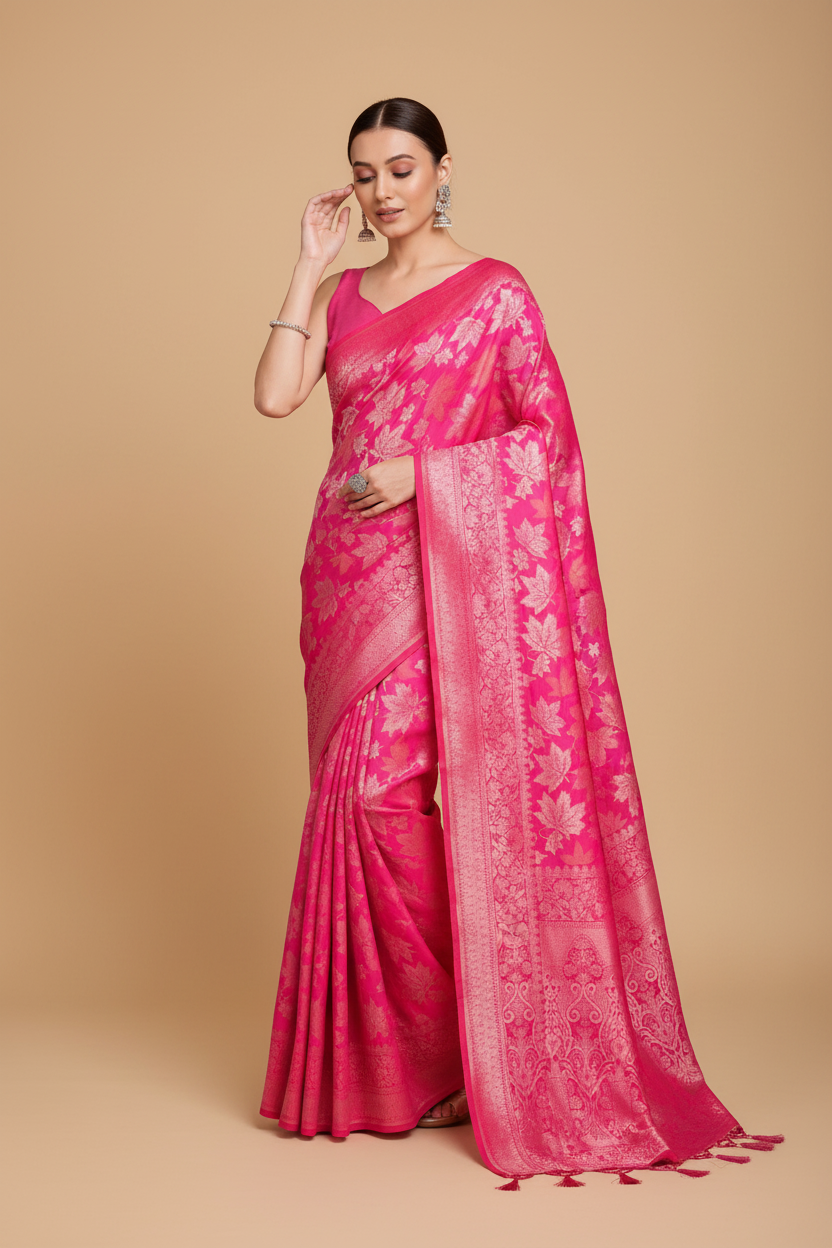 Snuggle Spot Women's Soft Silk Jacquard Saree With Unstitched Blouse 5.5Mtr (Pink)