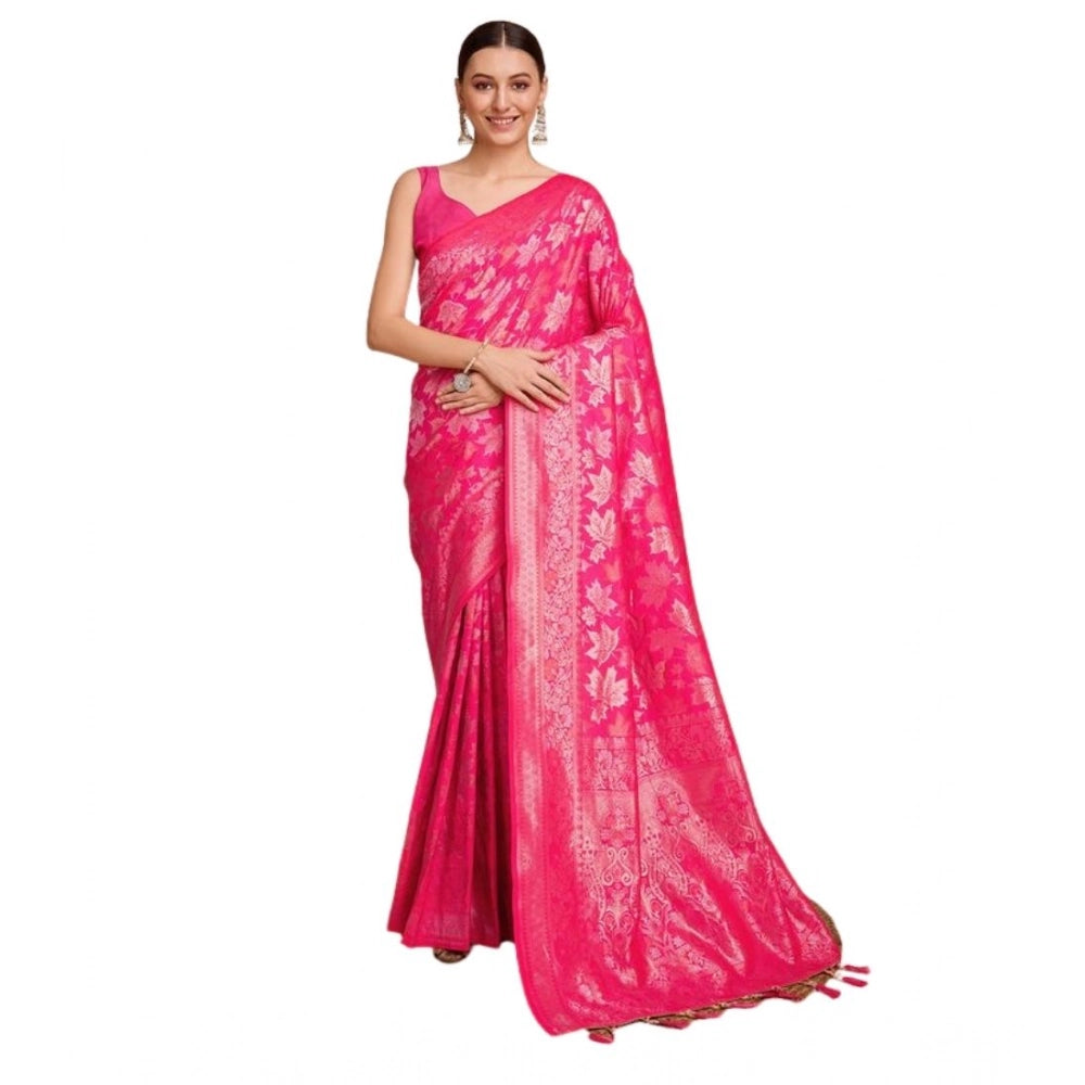 Snuggle Spot Women's Soft Silk Jacquard Saree With Unstitched Blouse 5.5Mtr (Pink)