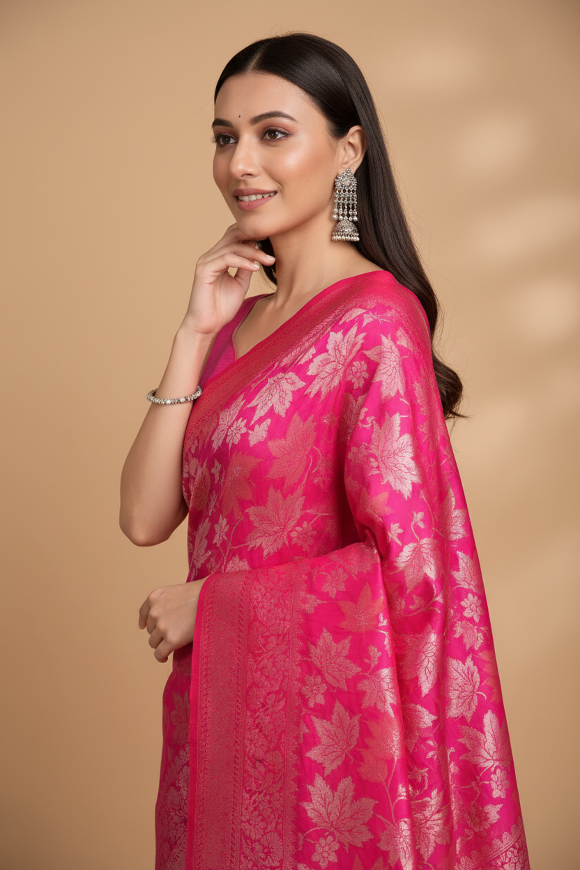 Snuggle Spot Women's Soft Silk Jacquard Saree With Unstitched Blouse 5.5Mtr (Pink)