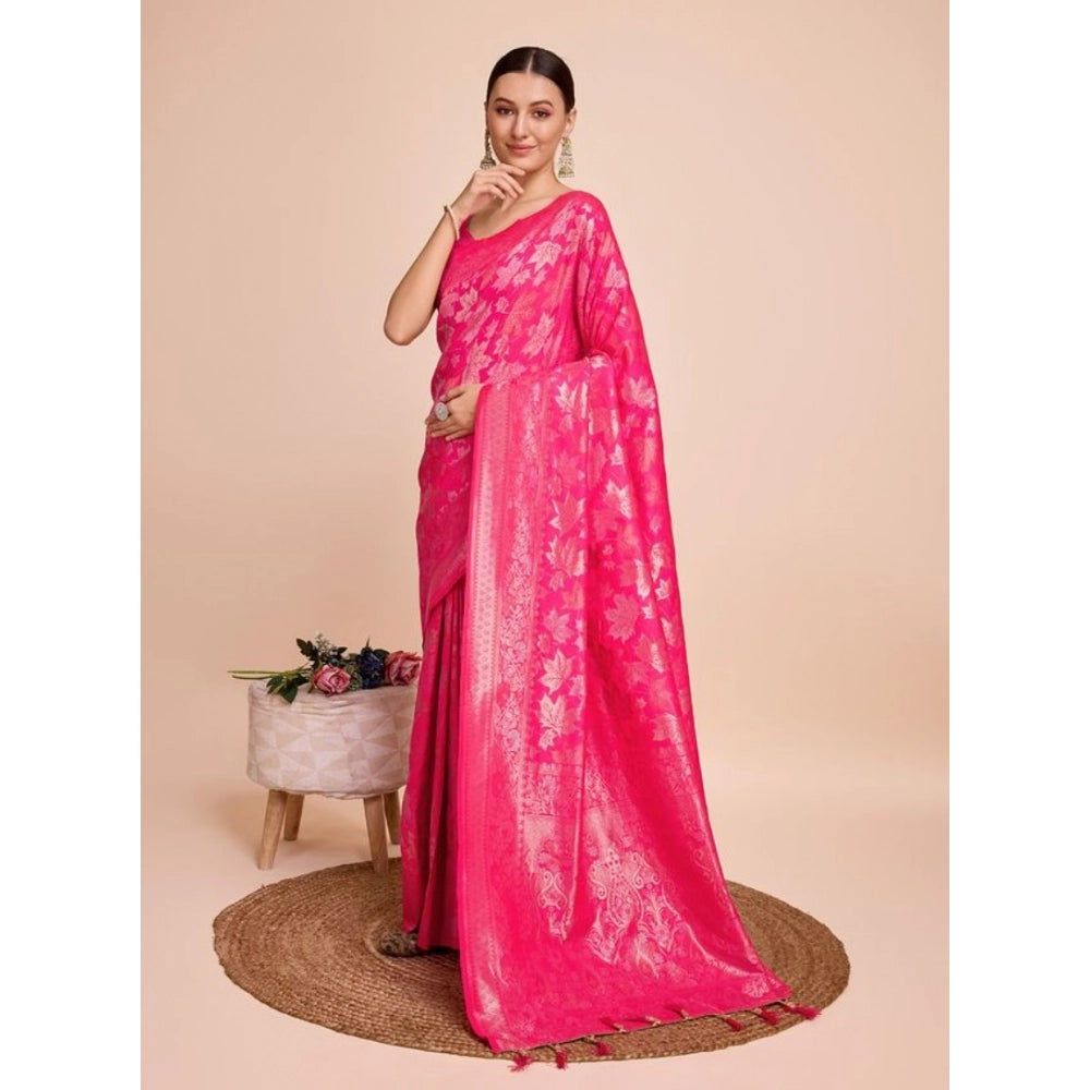 Snuggle Spot Women's Soft Silk Jacquard Saree With Unstitched Blouse 5.5Mtr (Pink)