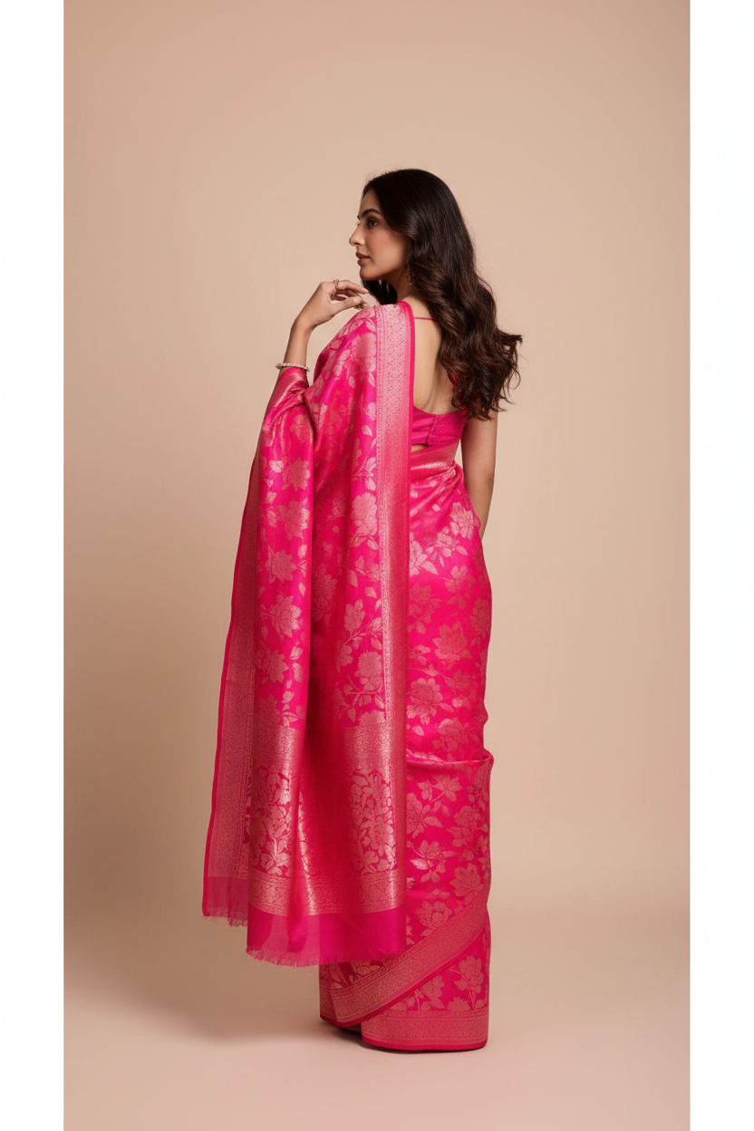 Snuggle Spot Women's Soft Silk Jacquard Saree With Unstitched Blouse 5.5Mtr (Pink)