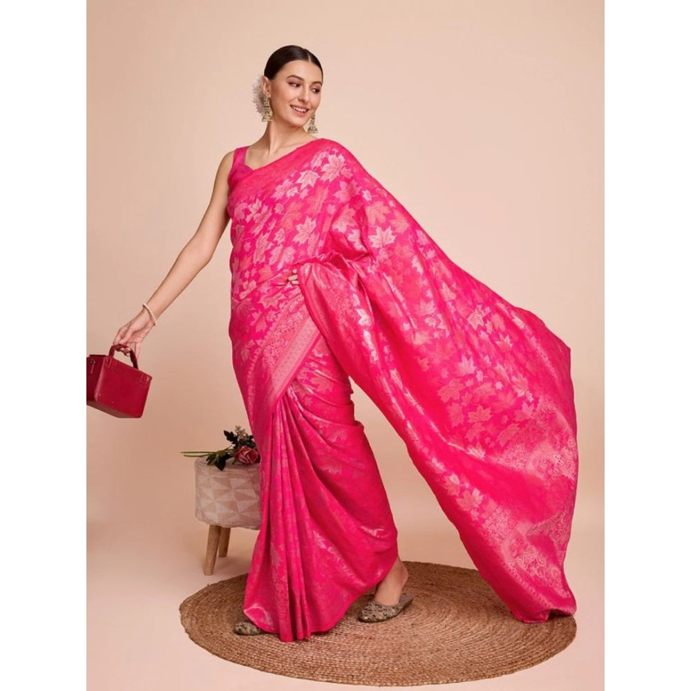 Snuggle Spot Women's Soft Silk Jacquard Saree With Unstitched Blouse 5.5Mtr (Pink)