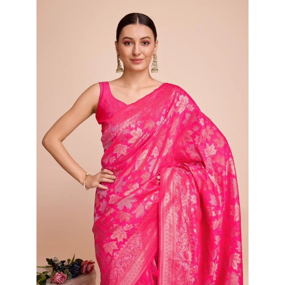 Snuggle Spot Women's Soft Silk Jacquard Saree With Unstitched Blouse 5.5Mtr (Pink)