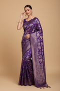 Snuggle Spot Women's Soft Silk Jacquard Saree With Unstitched Blouse 5.5Mtr (Purple)