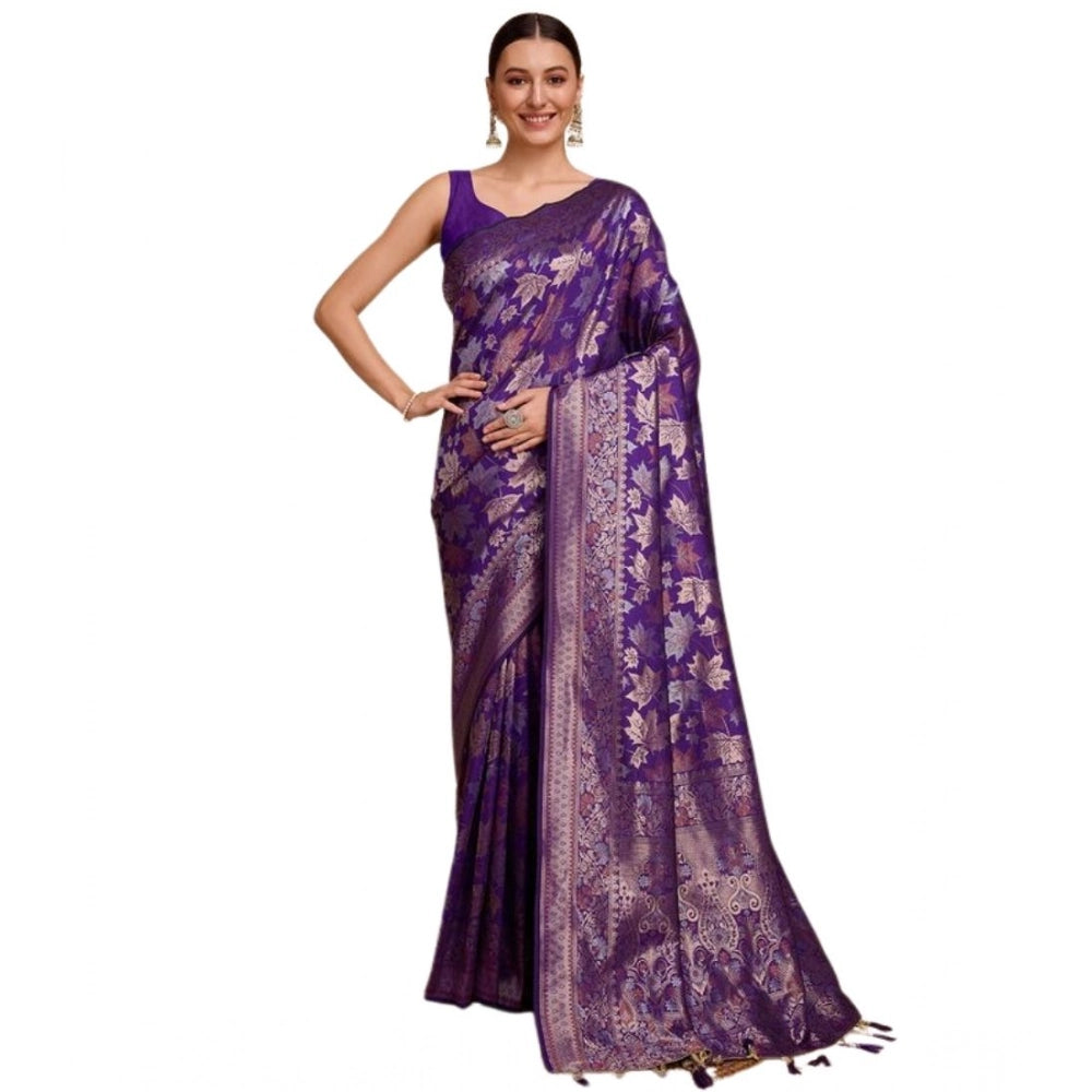Snuggle Spot Women's Soft Silk Jacquard Saree With Unstitched Blouse 5.5Mtr (Purple)