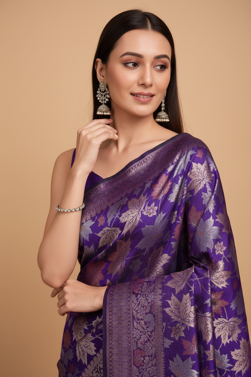 Snuggle Spot Women's Soft Silk Jacquard Saree With Unstitched Blouse 5.5Mtr (Purple)