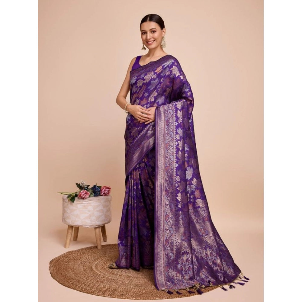 Snuggle Spot Women's Soft Silk Jacquard Saree With Unstitched Blouse 5.5Mtr (Purple)