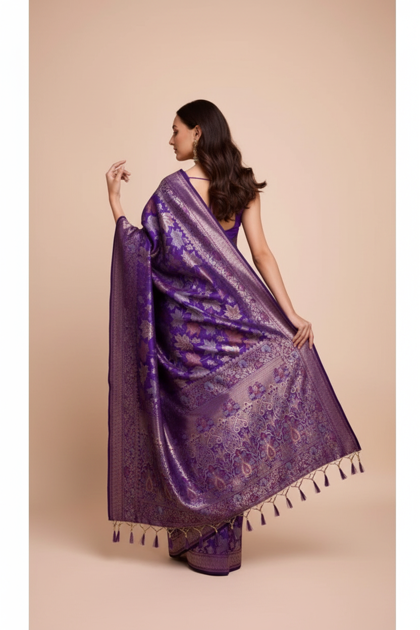 Snuggle Spot Women's Soft Silk Jacquard Saree With Unstitched Blouse 5.5Mtr (Purple)