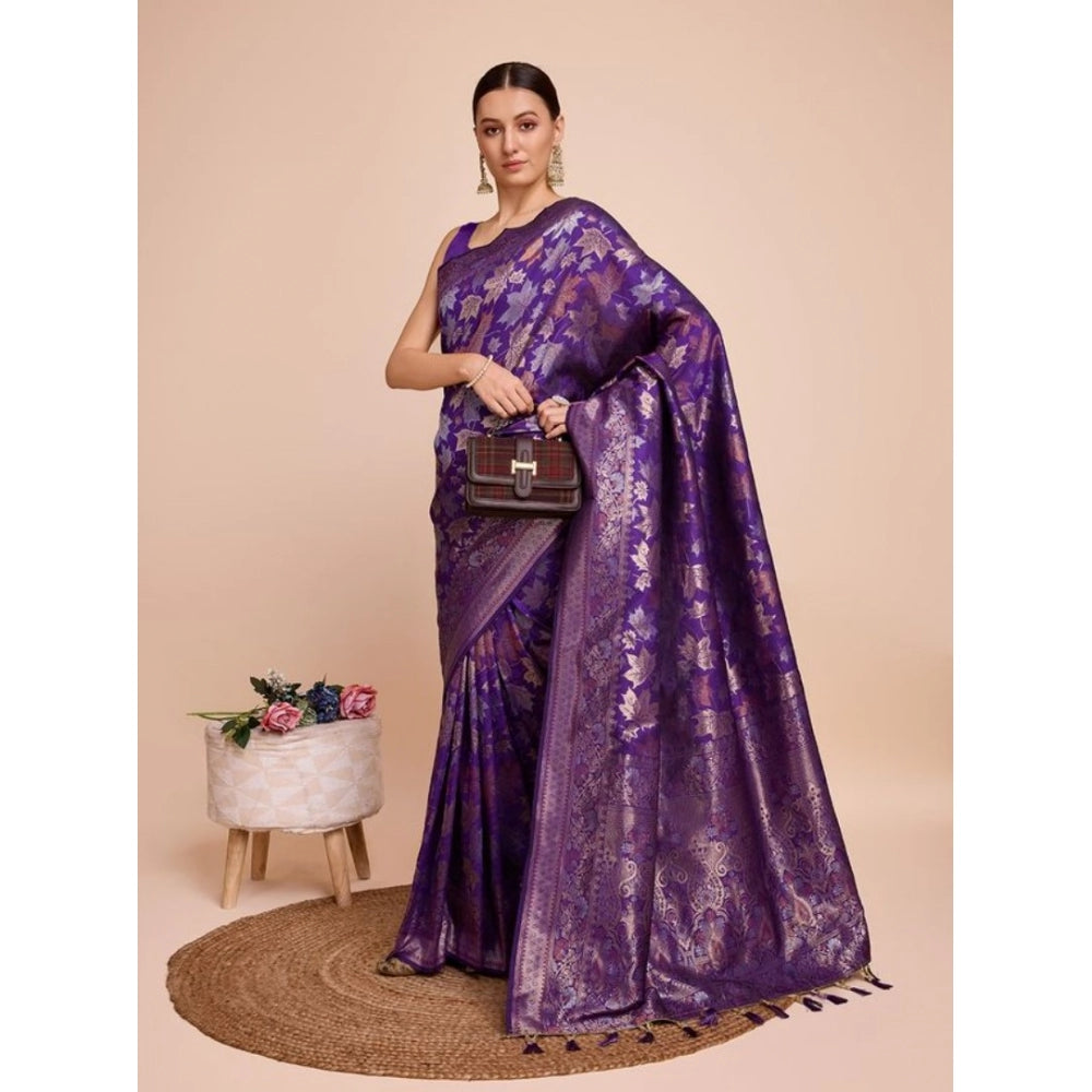 Snuggle Spot Women's Soft Silk Jacquard Saree With Unstitched Blouse 5.5Mtr (Purple)