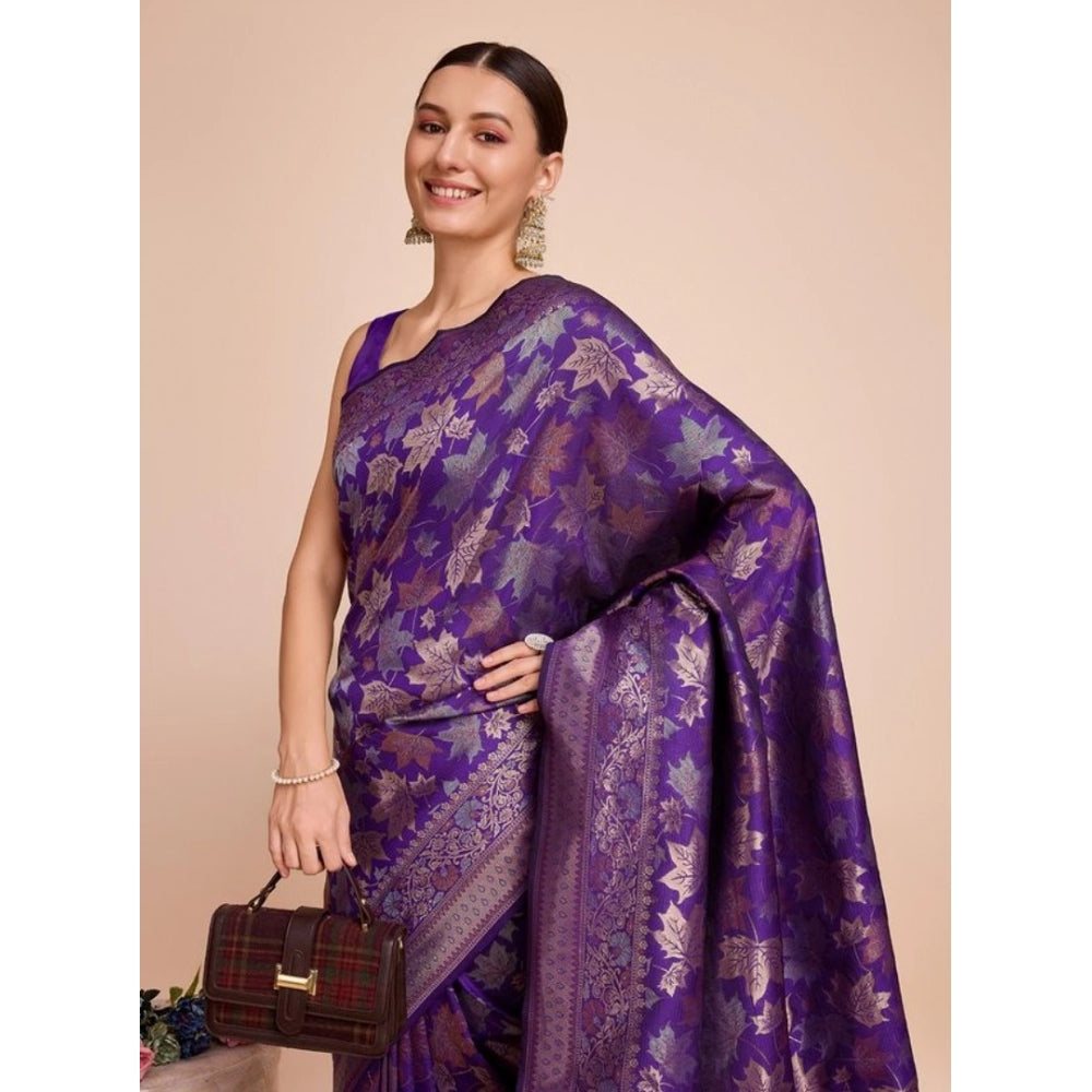 Snuggle Spot Women's Soft Silk Jacquard Saree With Unstitched Blouse 5.5Mtr (Purple)