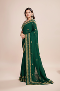 Snuggle Spot Women's Vichitra Silk Embroidery Work Saree With Unstitched Blouse 5.5Mtr (Green)