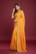 Snuggle Spot Women's Vichitra Silk Embroidery Work Saree With Unstitched Blouse 5.5Mtr (Mustard)